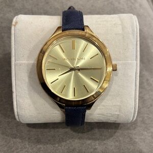 Michael Kors Gold and Navy Minimalist Leather Watch